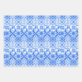 Blue and White Azulejo Spain Azul Pattern Wrappi Inpakpapier Vel