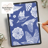 Blue and White Birds Moving Away Party Invitation Kaart