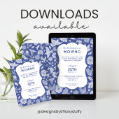 Blue and White Birds Moving Away Party Invitation Kaart