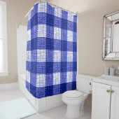 Blue and White Bold Checkered Plaid Design  Douchegordijn (In situ)