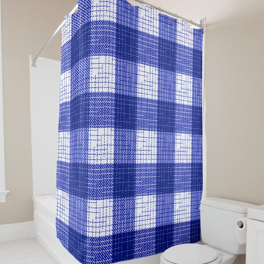 Blue and White Bold Checkered Plaid Design  Douchegordijn