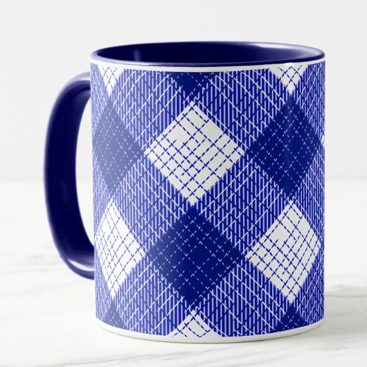 Blue and White Bold Checkered Plaid Design  Mok