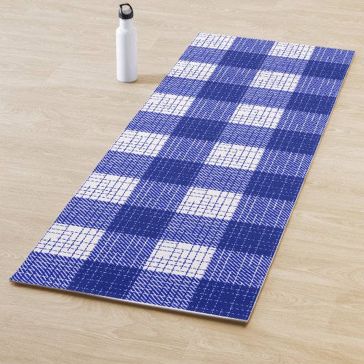 Blue and White Bold Checkered Plaid Design  Yogamat