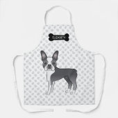 Blue and White Boston Terrier Cartoon Dog & Name Schort (Voorkant)