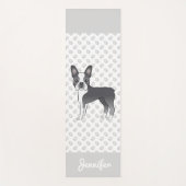 Blue and White Boston Terrier Cartoon Dog & Name Yogamat (Voorkant)
