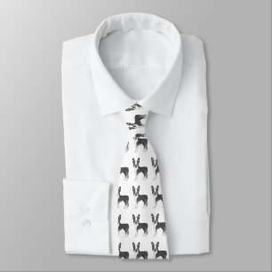 Blue and White Boston Terrier Cartoon Dog Pattern Stropdas