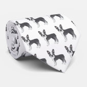 Blue and White Boston Terrier Cartoon Dog Pattern Stropdas (Opgerold)