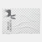 Blue and White Boston Terrier Cartoon Dog & Text Theedoek (Horizontaal)