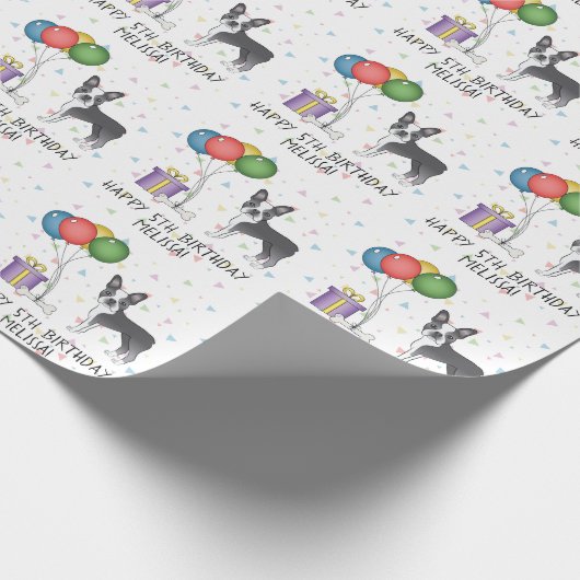 Blue and White Boston Terrier Cute Dog - Birthday Cadeaupapier (Hoek)