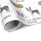 Blue and White Boston Terrier Cute Dog - Birthday Cadeaupapier (Rol Hoek)