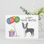 Blue and White Boston Terrier Cute Dog - Birthday Kaart (Staand voorkant)