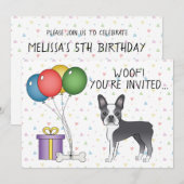 Blue and White Boston Terrier Cute Dog - Birthday Kaart (Voorkant / Achterkant)