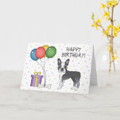 Blue and White Boston Terrier Dog Happy Birthday Kaart (Gele Bloem)