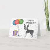 Blue and White Boston Terrier Dog Happy Birthday Kaart (Voorkant)