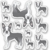 Blue and White Boston Terrier Dog Illustraties Sticker (Voorkant)