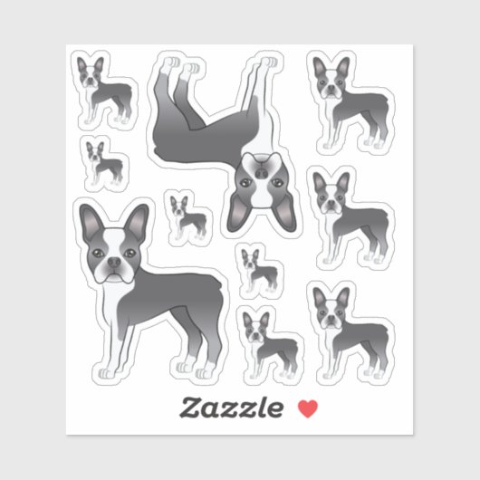 Blue and White Boston Terrier Dog Illustraties Sticker (Vel)