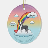 Blue and White Boston Terrier Rainbow Memorial Keramisch Ornament (Links)
