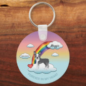 Blue and White Boston Terrier Rainbow Memorial Sleutelhanger (Voorkant)