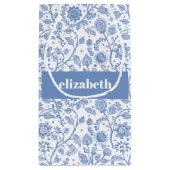 Blue and White Botanical Floral Custom Name Modern Klein Cadeauzakje (Achterkant)