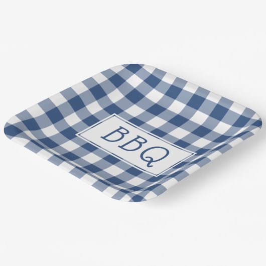 Blue and White Buffalo Check BBQ Party Papieren Bordje (Gebogen)