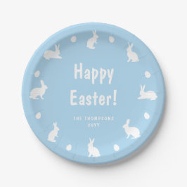 Blue And White Bunnies And Eggs Happy Easter Papieren Bordje