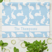 Blue And White Bunny Pattern And Name Easter Theedoek (Gevouwen)