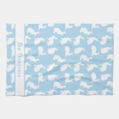 Blue And White Bunny Pattern And Name Easter Theedoek (Horizontaal)