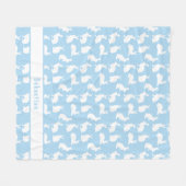 Blue And White Bunny Pattern Cute Rabbits And Name Fleece Deken (Voorkant (Horizontaal))