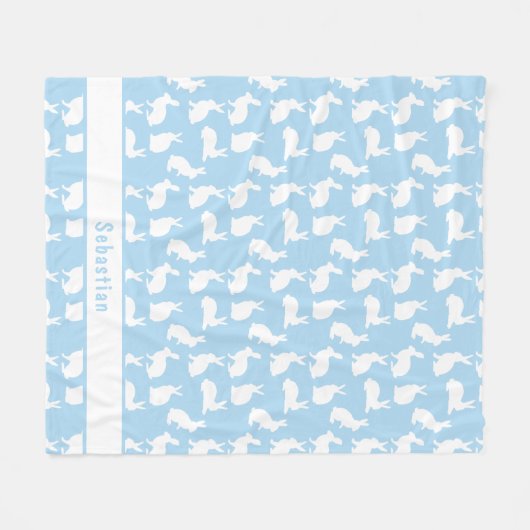 Blue And White Bunny Pattern Cute Rabbits And Name Fleece Deken (Voorkant (Horizontaal))