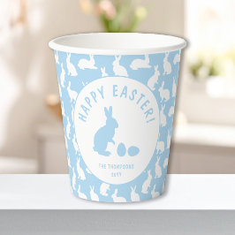 Blue And White Bunny Rabbit Pattern Happy Easter Papieren Bekers