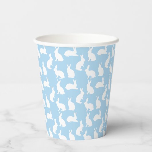 Blue And White Bunny Rabbit Pattern Happy Easter Papieren Bekers (Achterkant)