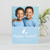 Blue And White Bunny With Custom Photo Easter Kaart (Staand voorkant)