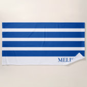 Blue And White Cabana Stripe Personalized Name Strandlaken (Voorkant)