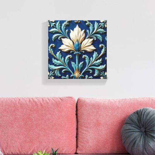 Blue and White Ceramic Floral Canvas Afdruk (Insitu (Woonkamer))