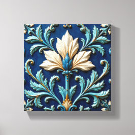 Blue and White Ceramic Floral Canvas Afdruk
