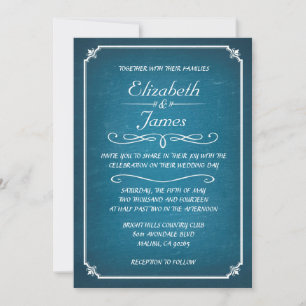 Blue and White Chalkboard Wedding Invitations Kaart