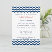 Blue and White Chevron Invitation Kaart (Staand voorkant)