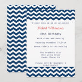 Blue and White Chevron Invitation Kaart (Voorkant / Achterkant)