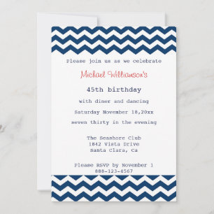 Blue and White Chevron Invitation Kaart