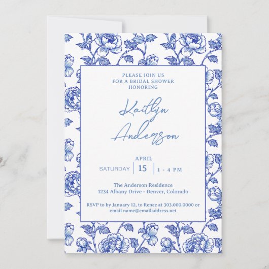 Blue and White Chinoiserie Bridal Shower Kaart (Voorkant)