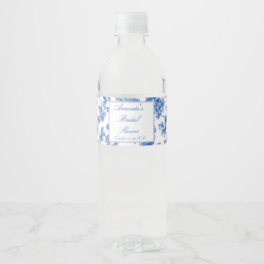 Blue and White Chinoiserie Bridal Shower Waterfles Etiket (Voorkant)