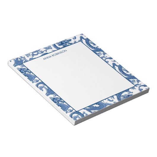 Blue and White Chinoiserie Dragon Notitieblok (Schuin)