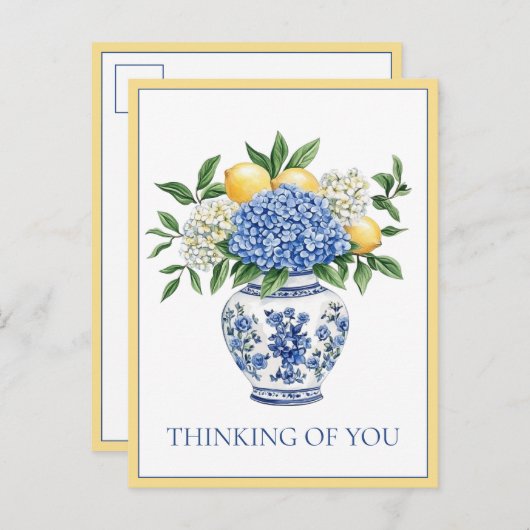 Blue and White Chinoiserie Vase With Hydrangeas Briefkaart (Voorkant / Achterkant)