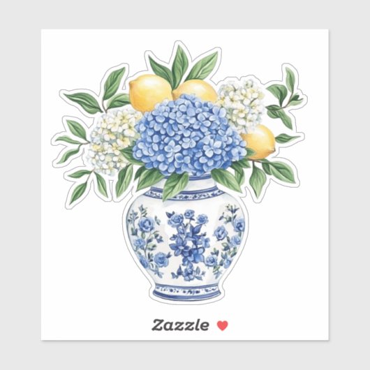 Blue and White Chinoiserie Vase With Hydrangeas Sticker (Vel)