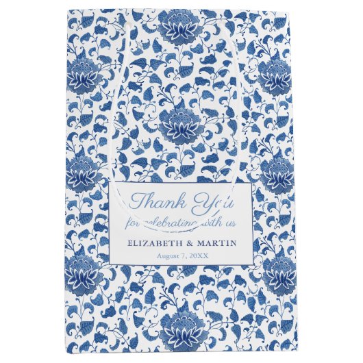 Blue and White  Chinoiserie Weddenschap Welkom Medium Cadeauzakje (Voorkant)