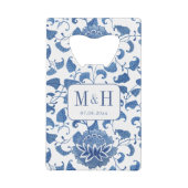 Blue and White Chinoiserie Wedding Monogram Creditkaart Flessenopener (Voorkant)