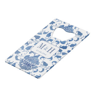 Blue and White Chinoiserie Wedding Monogram Creditkaart Flessenopener