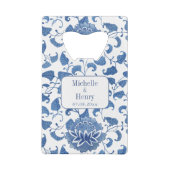 Blue and White Chinoiserie Wedding Monogram Creditkaart Flessenopener (Achterkant)