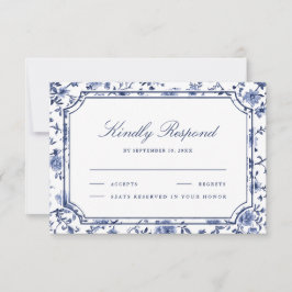Blue and White Chinoiserie Wedding RSVP Kaartje
