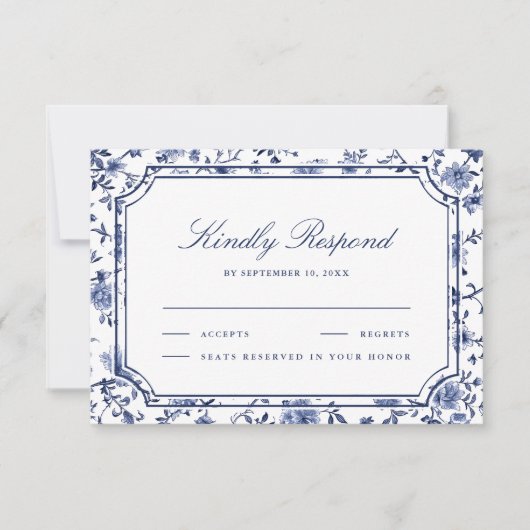 Blue and White Chinoiserie Wedding RSVP Kaartje (Voorkant)